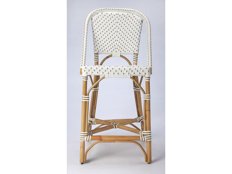 Butler Specialty Company Solstice Rattan 25" Counter Stool, White and Tan Dot 5399415