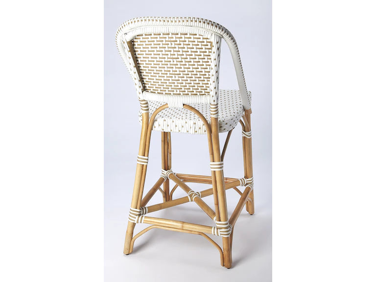 Butler Specialty Company Solstice Rattan 25" Counter Stool, White and Tan Dot 5399415