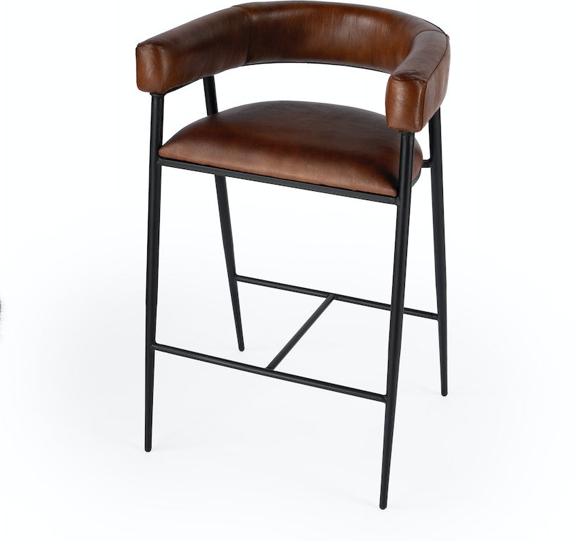 Butler Specialty Company Dallas Leather and Iron cushioned 28.5" Bar Stool, Medium Brown 5618344