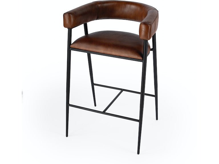 Butler Specialty Company Dallas Leather and Iron cushioned 28.5" Bar Stool, Medium Brown 5618344