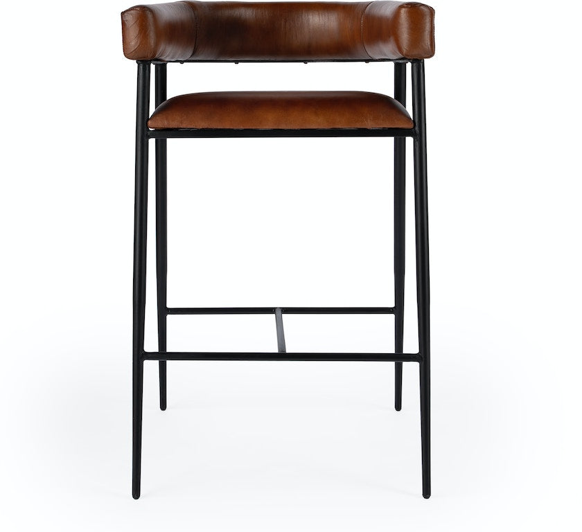 Butler Specialty Company Dallas Leather and Iron cushioned 28.5" Bar Stool, Medium Brown 5618344