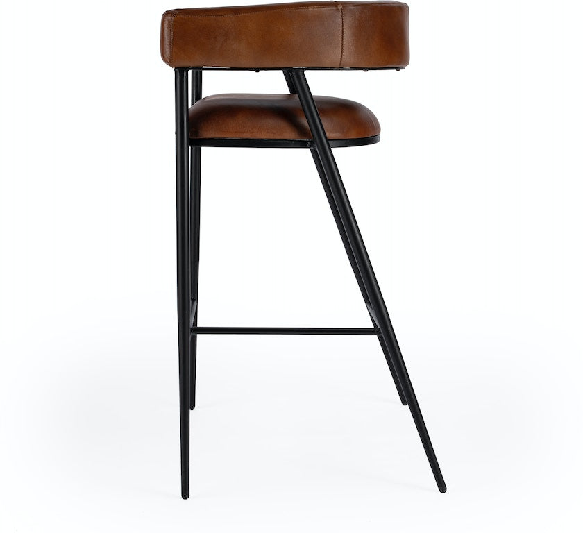 Butler Specialty Company Dallas Leather and Iron cushioned 28.5" Bar Stool, Medium Brown 5618344