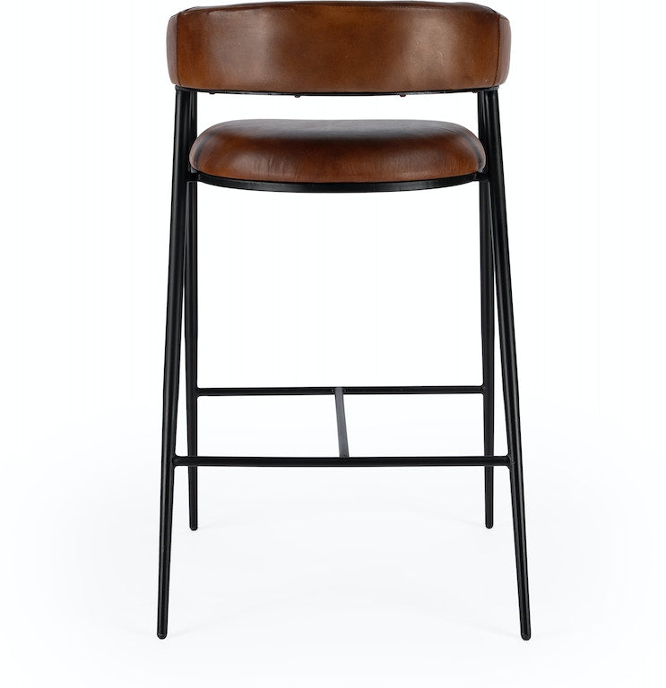 Butler Specialty Company Dallas Leather and Iron cushioned 28.5" Bar Stool, Medium Brown 5618344