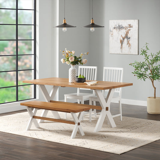 ALATERRE Chelsea 72" Dining Table, Dining Bench, and 2 Wood Dining Chairs, Set of 4 ACCH01264WHVI02