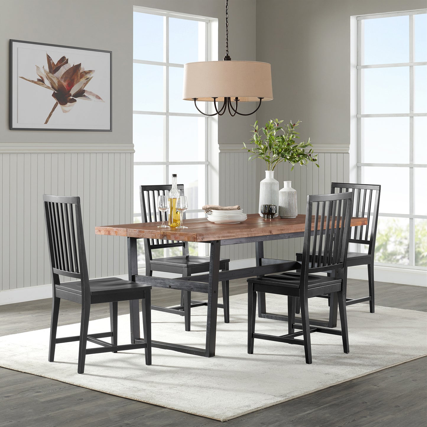 ALATERRE Walden72" Dining Table with Solid Cedar Top and 4 Wood Chairs with Black Finish, Set of 5 ACWN0175BVI01