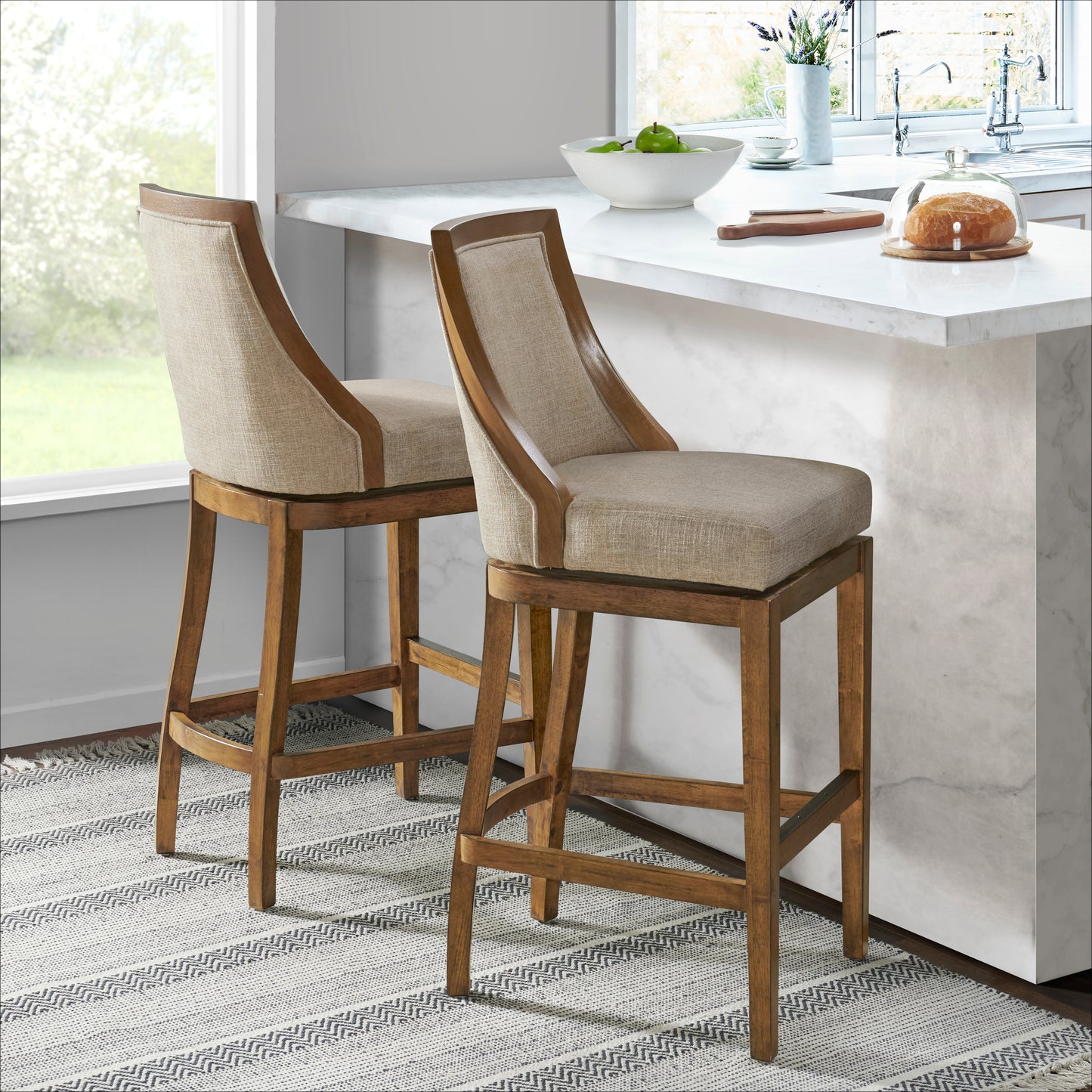 ALATERRE Ellie Bar Height Stool with Back, Set of 2