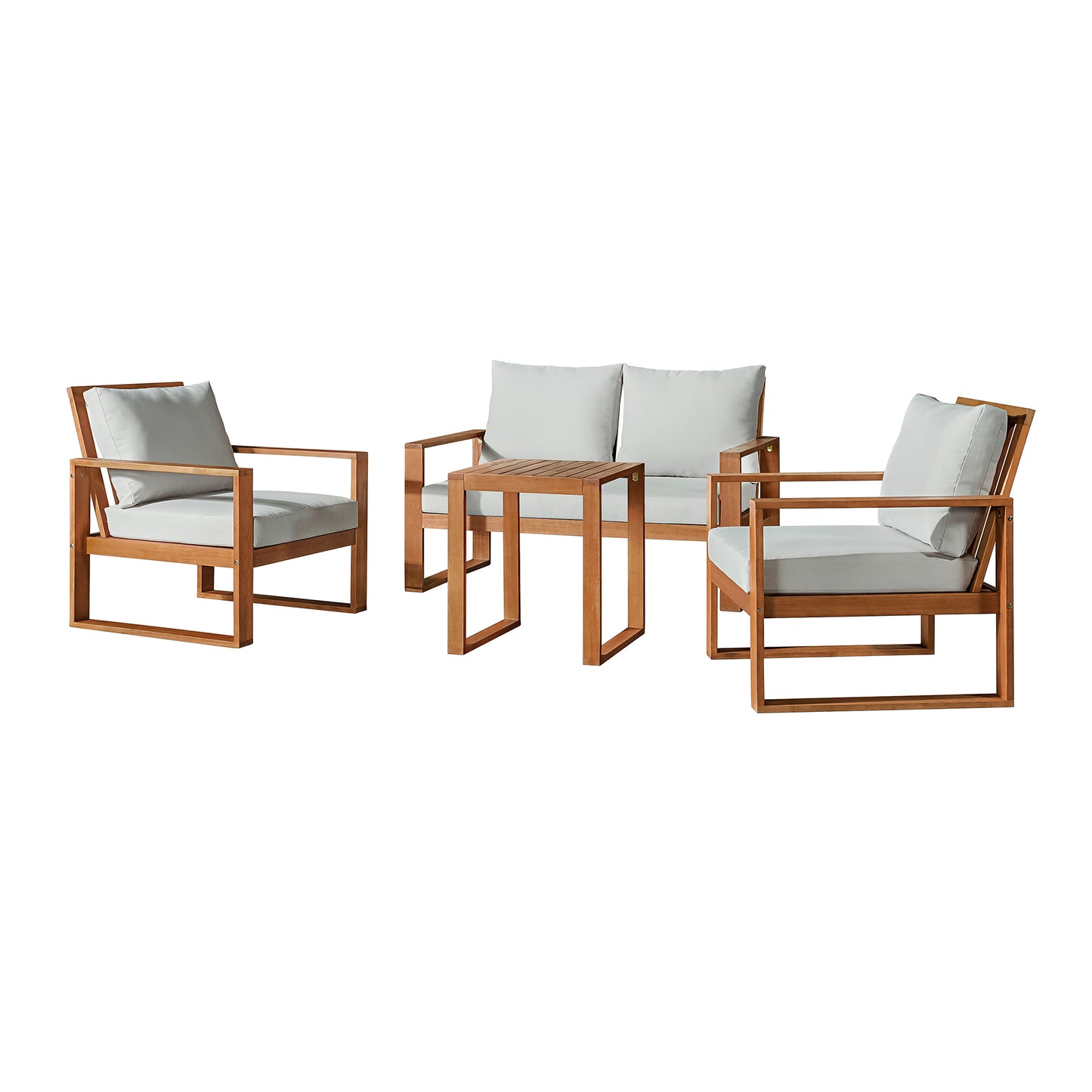 ALATERRE Grafton Eucalyptus Wood 4-Piece Set with Two Outdoor Chairs, 2-Seat Bench and Cocktail Table ANGT01125EBO