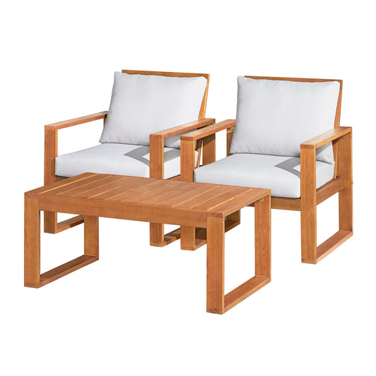 ALATERRE Grafton Eucalyptus Wood Conversation Set with Two Chairs and Rectangle Coffee Table, Set of 3 ANGT0114EBO