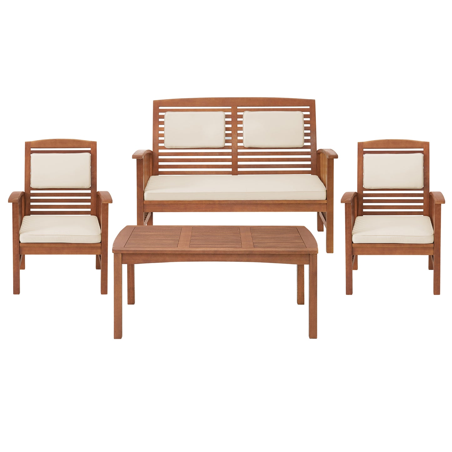 ALATERRE Lyndon Eucalyptus Wood Conversation Set with 2-Seat Bench, Set of 2 Chairs, and Cocktail Table ANLY0123EBO