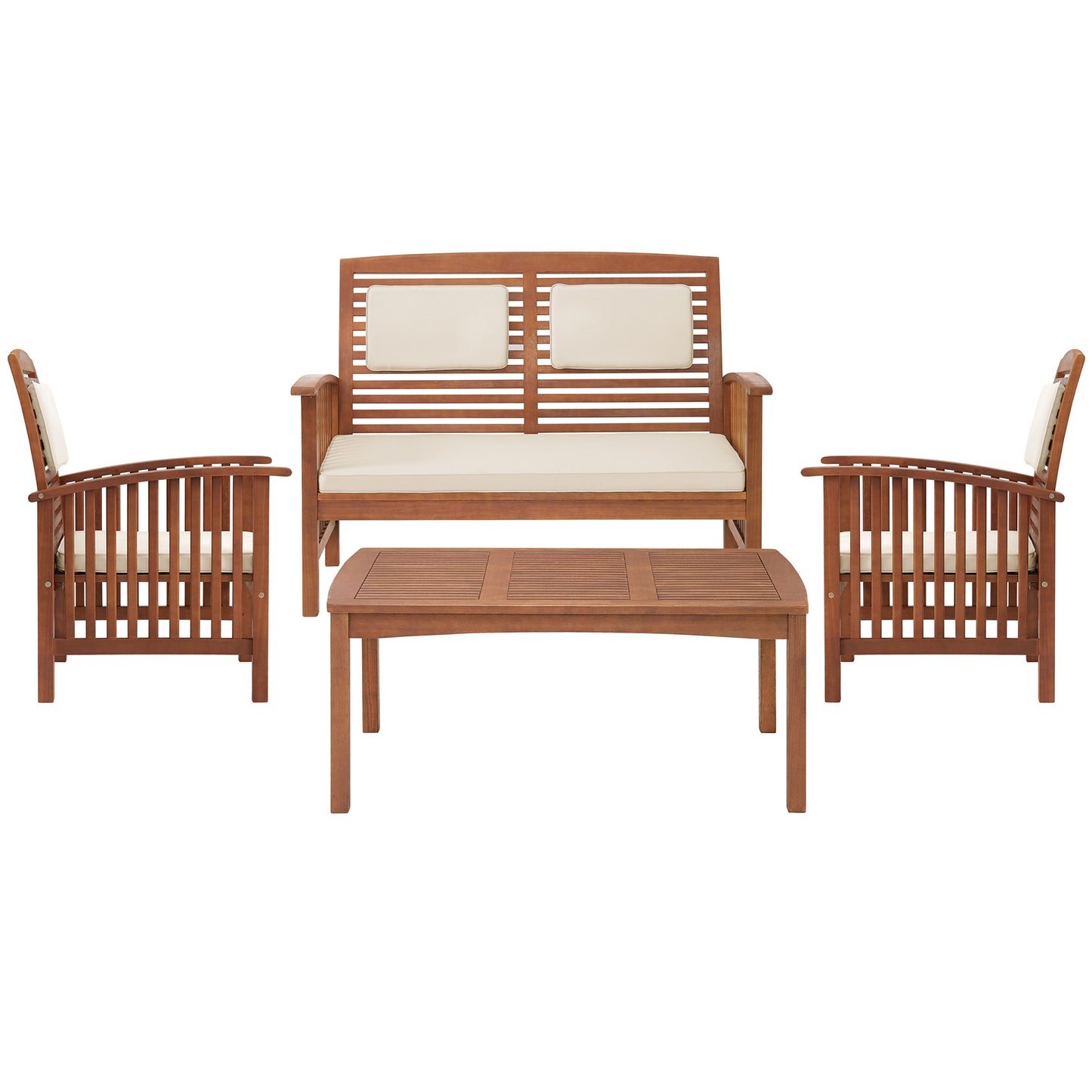 ALATERRE Lyndon Eucalyptus Wood Conversation Set with 2-Seat Bench, Set of 2 Chairs, and Cocktail Table ANLY0123EBO