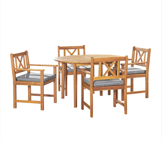 ALATERRE Manchester Acacia Wood Outdoor Dining Set with Round Dining Table and 4 Dining Chair with Cushions, Set of 5 ANMC0445ANO