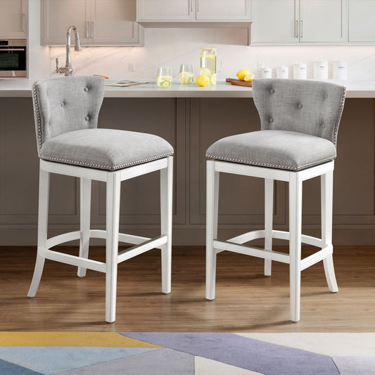 ALATERRE Miranda Swivel Bar Height Bar Stool, Set of 2, White ANMR02FDCR2