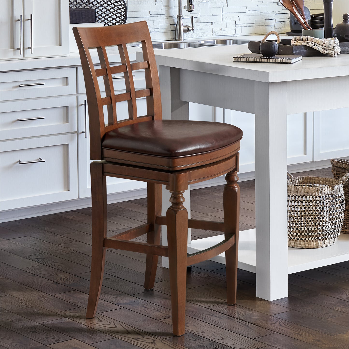 ALATERRE Napa Bar Height Stool with Back, Mahogany ANNA02PDC