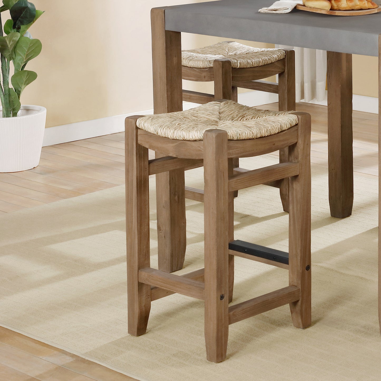 ALATERRE Newport Set of Two 26"H Wood Counter Height Stools with Rush Seats ANNP212171