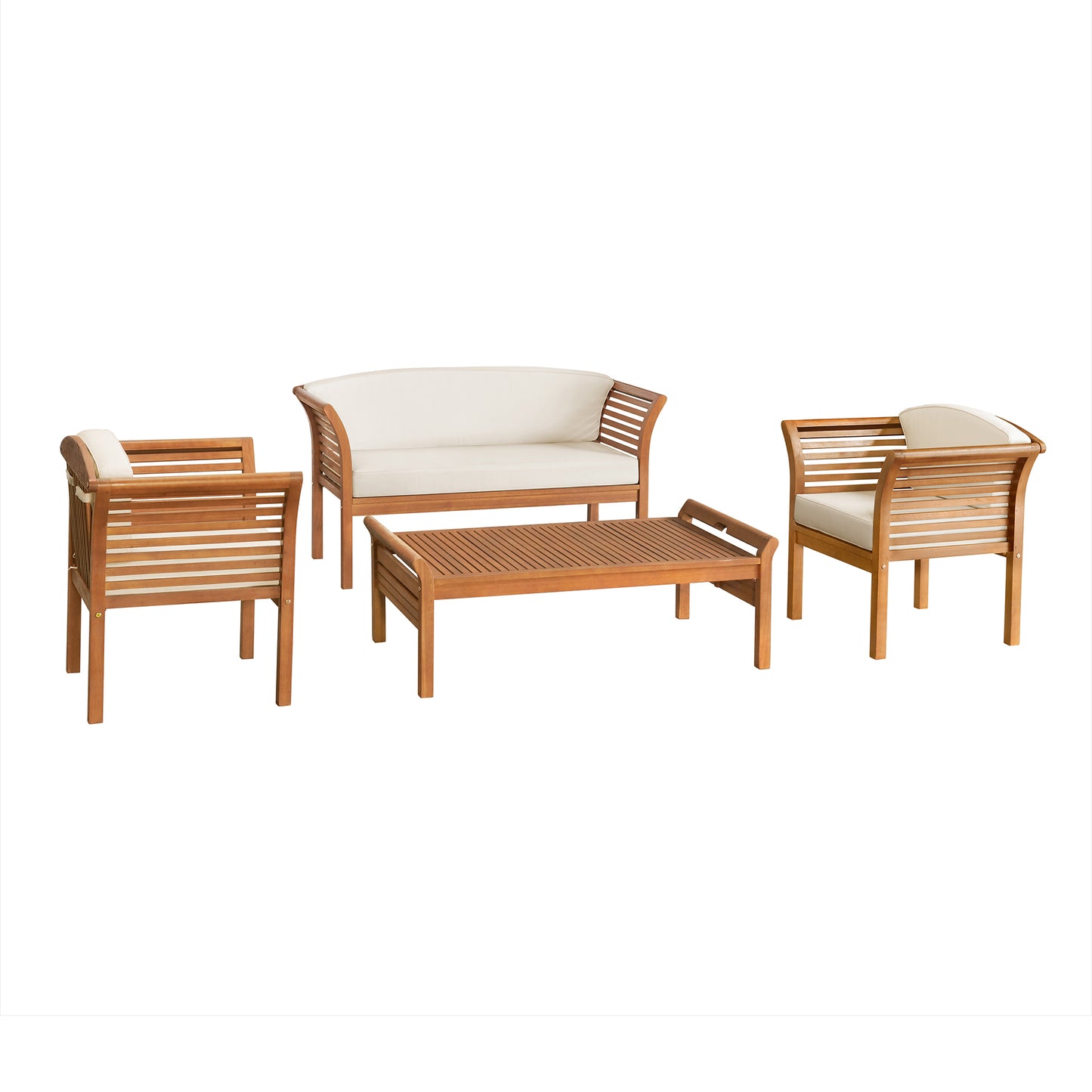 ALATERRE Stamford Eucalyptus Wood Outdoor Set with 2 Chairs, Bench, and Coffee Table, Set of 4 ANSF01123EBO