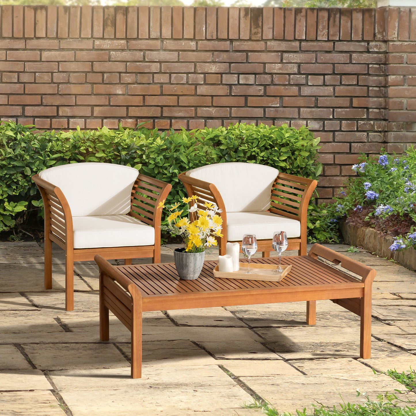 ALATERRE Stamford Eucalyptus Wood Outdoor Conversation Set with 2 Chairs and Coffee Table, Set of 3 ANSF0113EBO