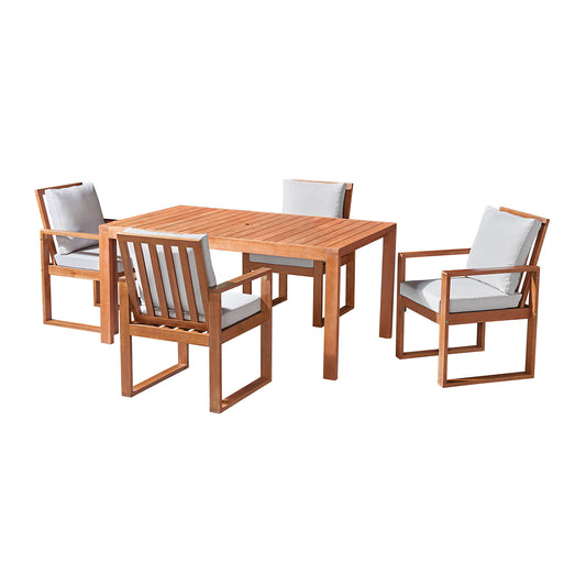 ALATERRE Weston Eucalyptus Wood Outdoor Dining Table with 4 Dining Chairs, Set of 5 ANWT0344EBO