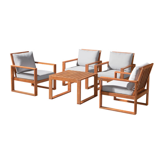 ALATERRE Weston Eucalyptus Wood 5-Piece Set with Set of 4 Outdoor Chairs and Cocktail Table ANWT11112EBO