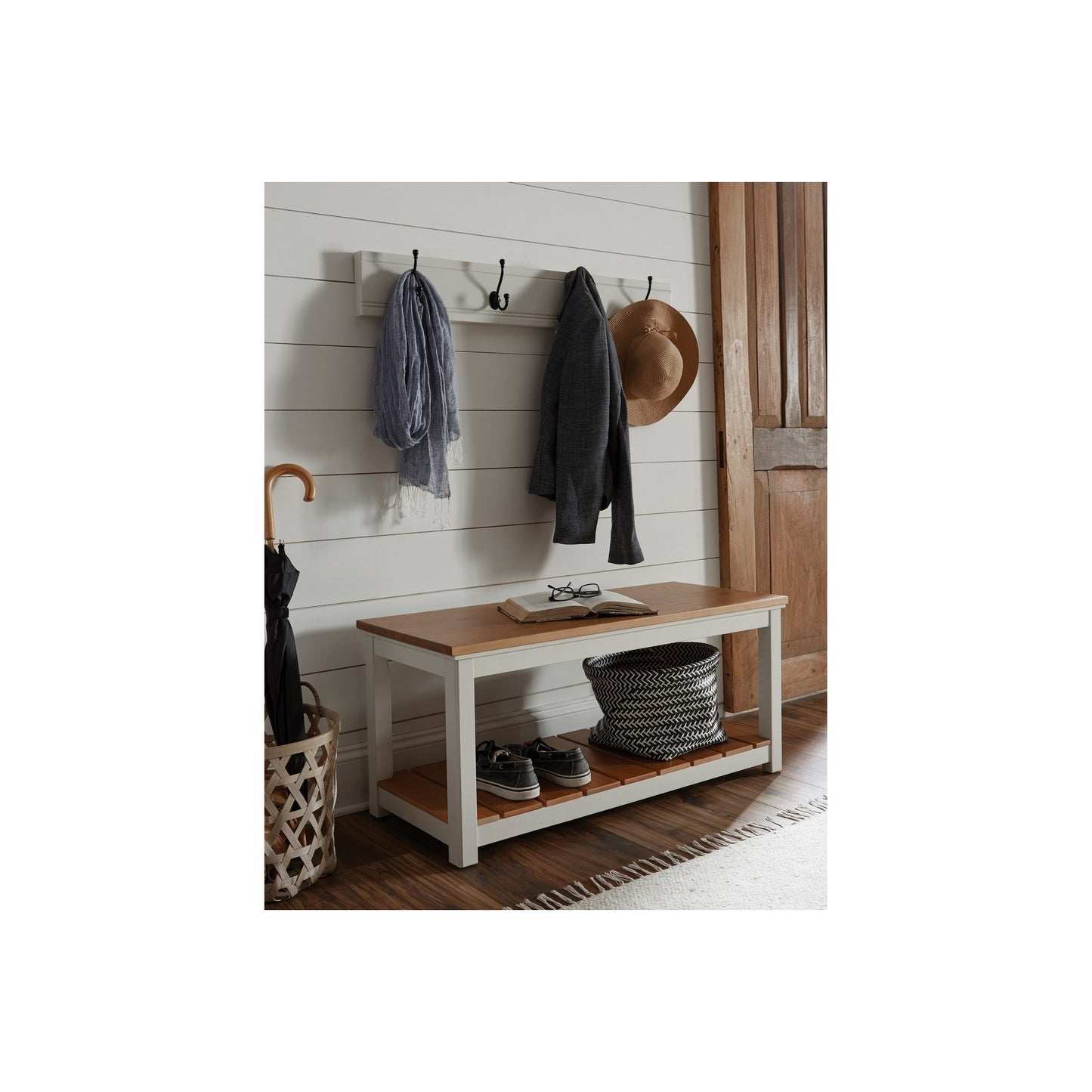 ALATERRE Savannah Bench, Ivory with Natural Wood Top ASVA03IVW