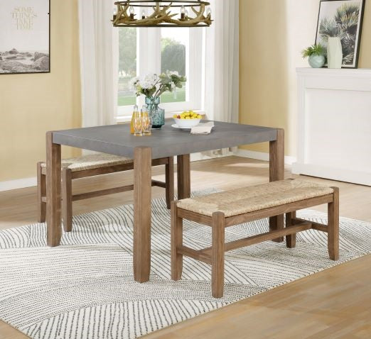 ALATERRE Newport 3-Piece Modern Wood Dining Table with Two Rush-Seat Benches ANNP041771