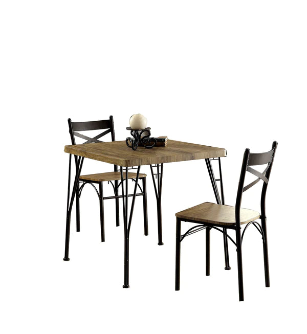 Benzara Industrial Style 3 Piece Dining Table Wood And Metal, Brown And Black BM119853