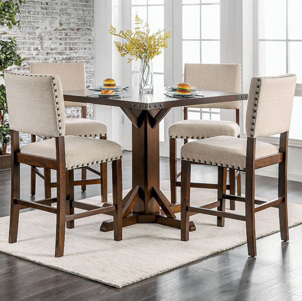 Benzara Glenbrook Counter Height Dining Table, Brown Cherry And Ivory BM123551