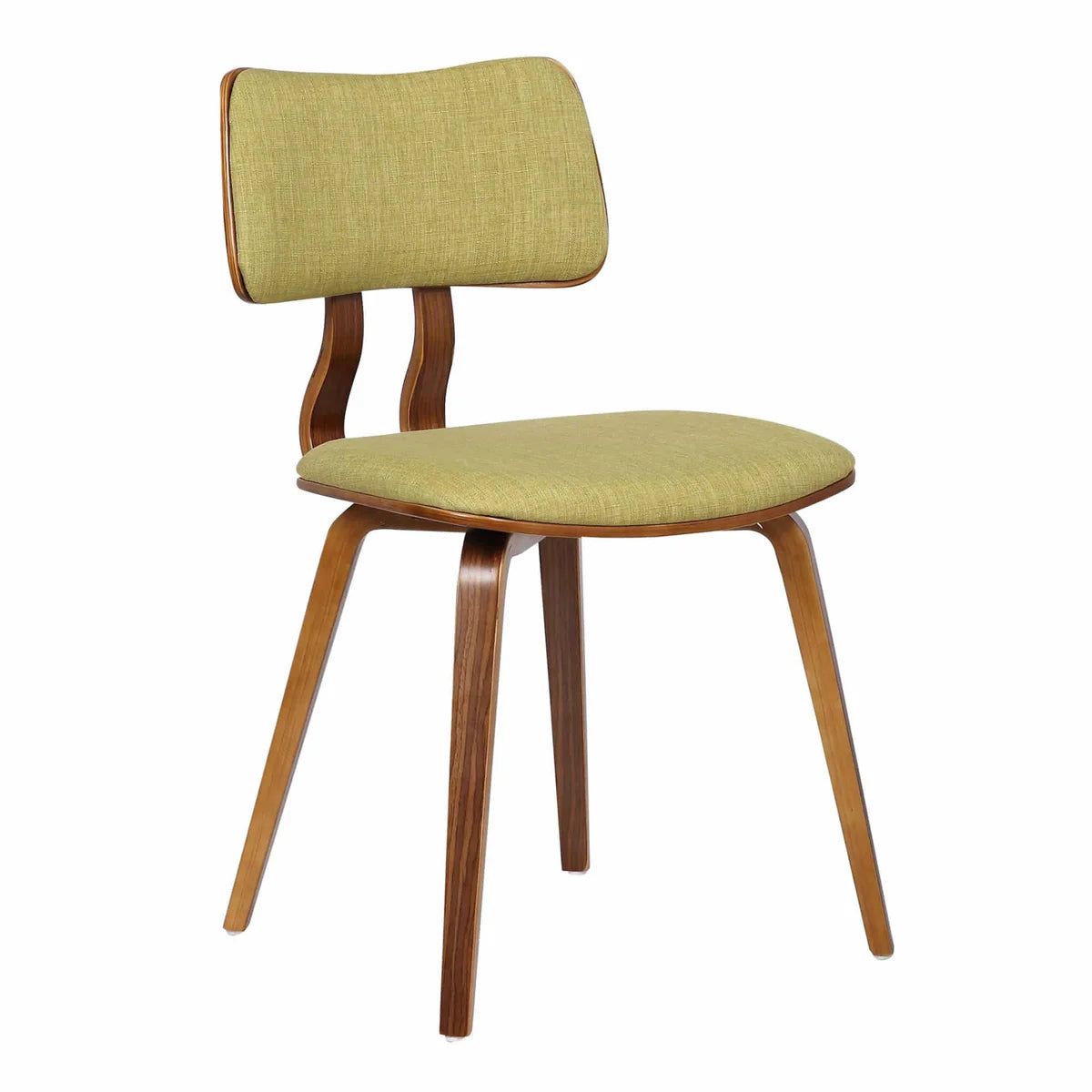 Benzara Fabric Upholstered Split Curved Back Wooden Dining Chair, Brown and Green BM155659