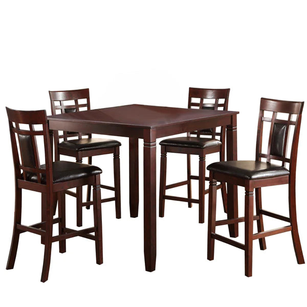 Benzara Swish Cashew Wood 5 Pieces Counter Height Dining Set, Brown BM167134