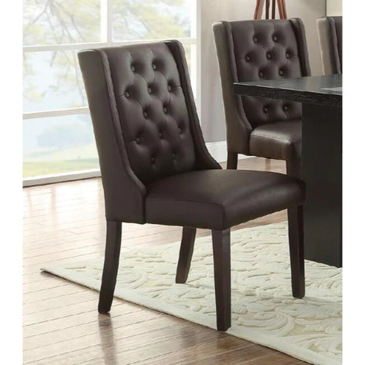 Benzara Button Tufted Royal Dining Chair, Set Of 2, Dark Brown BM171525