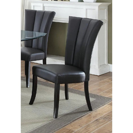 Benzara Leather Upholstered Dining Chair In Poplar Wood, Set Of 2,Black BM171539