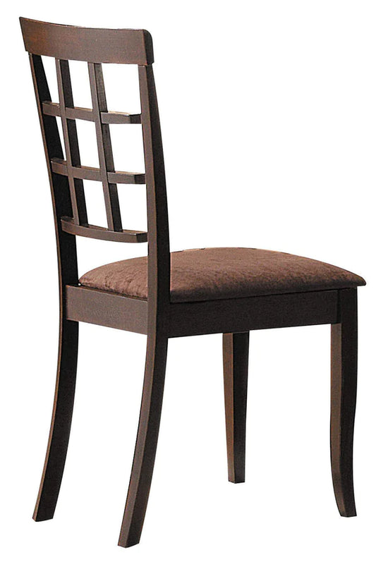 Benzara Wood & Fabric Side Chairs With Open Grid Pattern Back, Espresso Brown, Set Of 2 BM177826