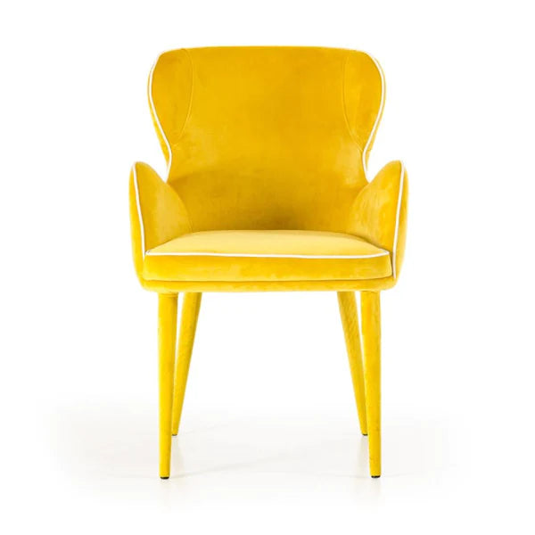 Benzara Fabric Upholstered Wing Back Design Dining Chair with High Curvy Arms, Yellow BM187463