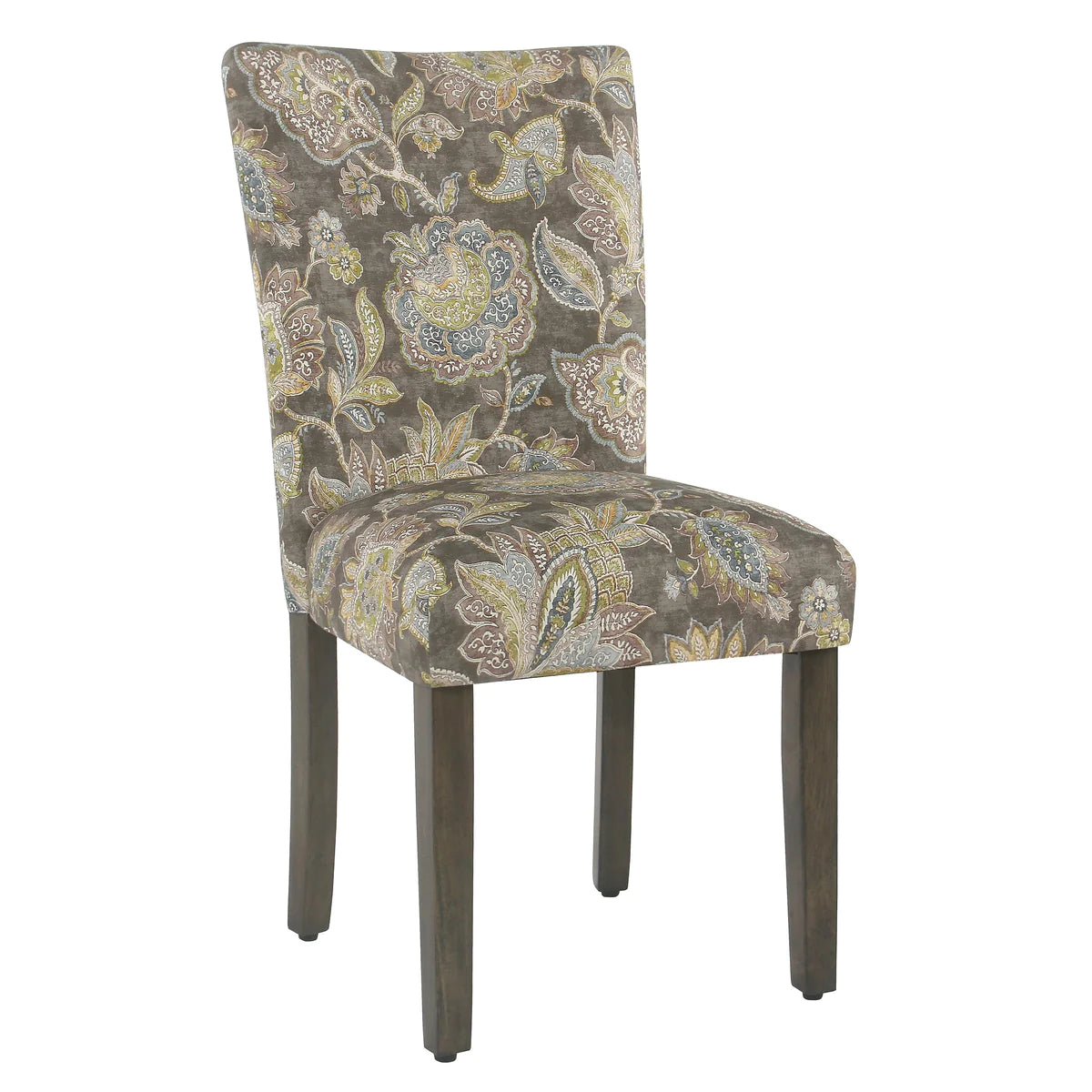 Benzara Floral Print Fabric Upholstered Parsons Chair with Wooden Legs, Multicolor, Set of Two BM196083