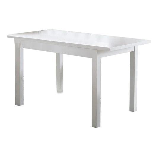 Benzara Rectangular Wooden Frame Dining Table with Straight Legs, Glossy White BM214728