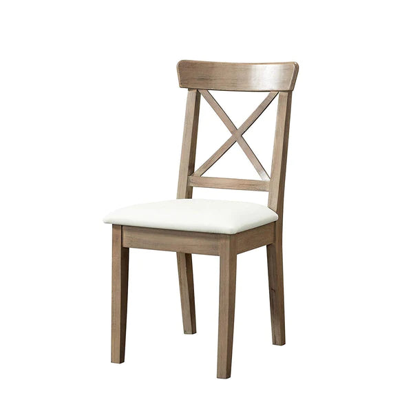 Benzara Wooden Dining Chair with Leatherette Seat, Set of 2, Brown and White BM214744