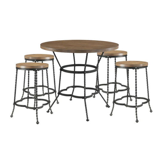 Benzara 5 Piece Counter Height Set with 1 Table and 4 Stools, Brown and Black BM214965