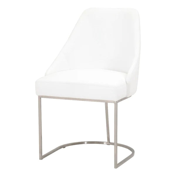 Benzara Curved Dining Chair with Steel Cantilever Base, Set of 2, White and Gold BM217381