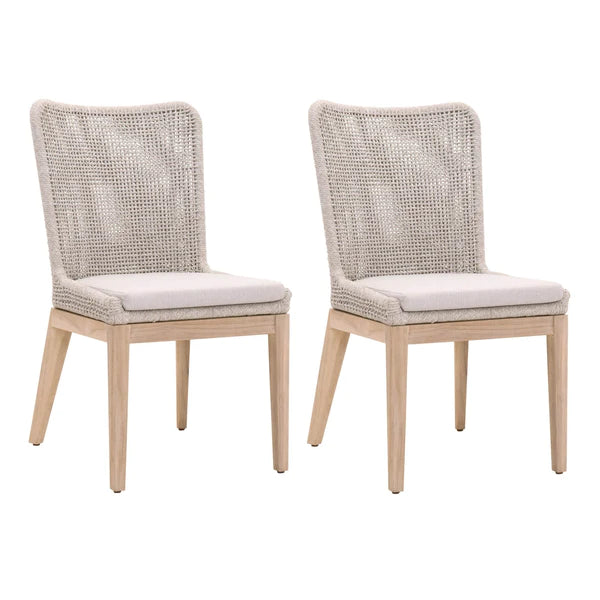 Benzara Wingback Dining Chair with Rope Woven Mesh Design,Set of 2,Beige and Gray BM217382