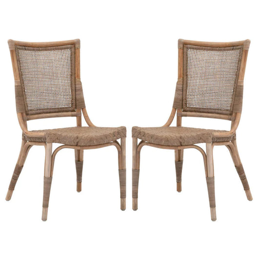 Benzara 18" Herringbone Woven Rattan Dining Chair, Set of 2, Brown BM235547