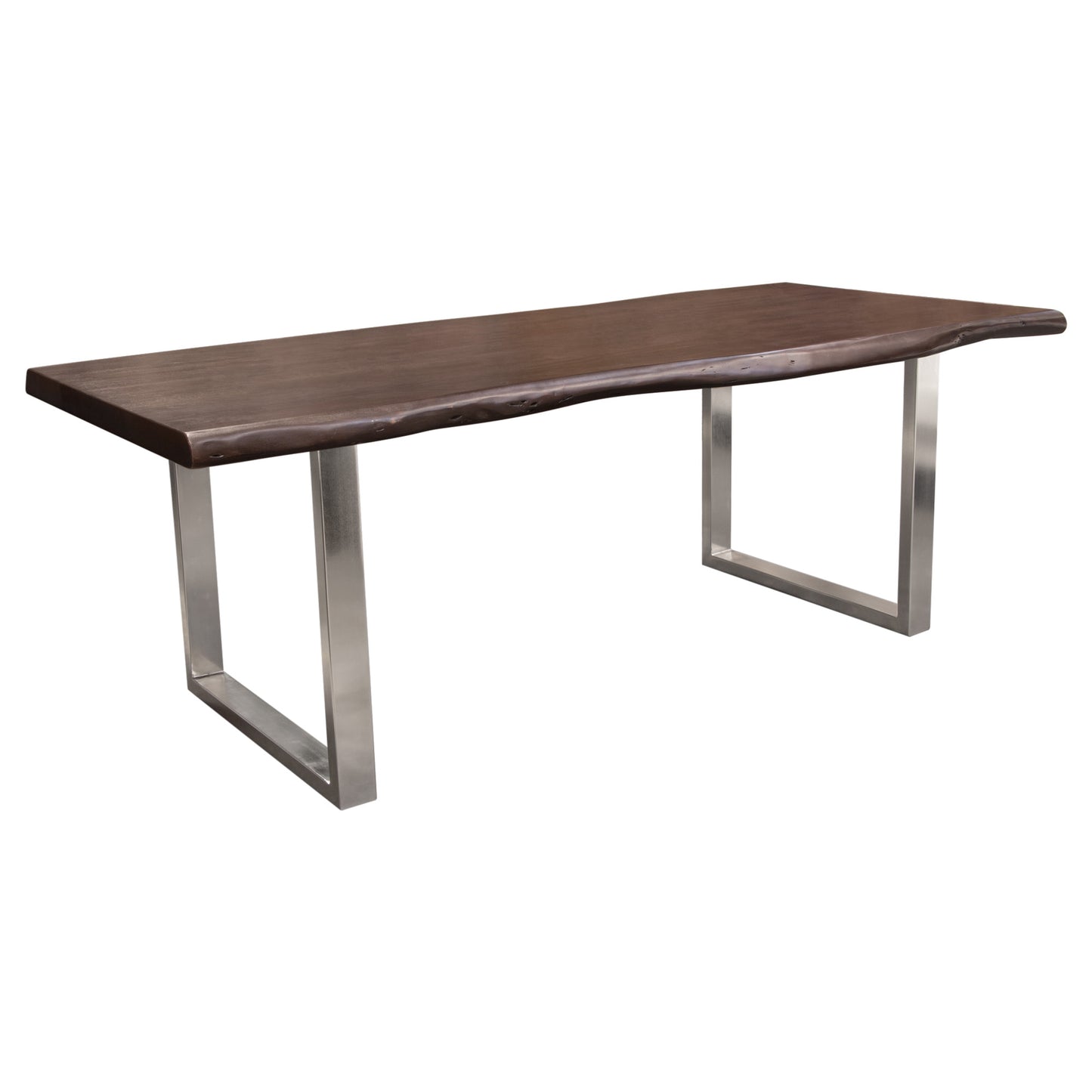 Bowen Solid Acacia Wood Top Dining Table with Live Edge in Espresso Finish w/ Nickel Plated Base by Diamond Sofa BOWENDTES