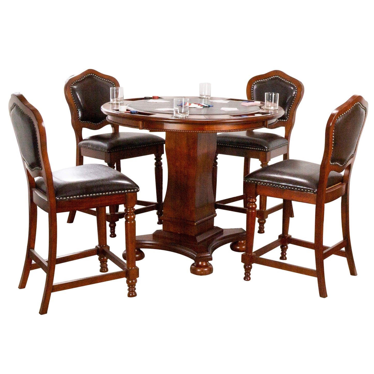 Sunset Trading Bellagio 5 Piece 42" Round Counter Height Dining, Chess and Poker Table Set CR-87148-TCB-5P