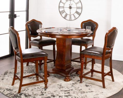 Sunset Trading Bellagio 5 Piece 42" Round Counter Height Dining, Chess and Poker Table Set CR-87148-TCB-5P