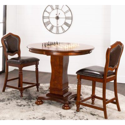 Sunset Trading Bellagio 3 Piece 42" Round Counter Height Dining, Chess and Poker Table Set CR-87148-TCB-3P