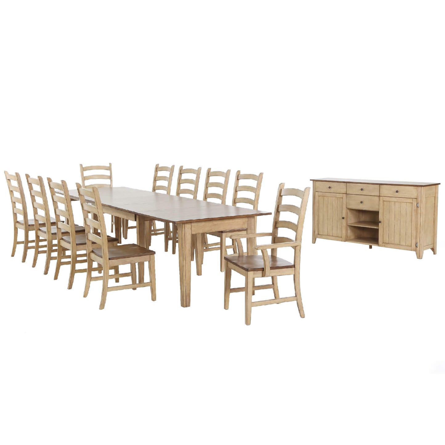 Sunset Trading Brook 12 Piece 134" Rectangular Extendable Dining Set | Sideboard | Seats 12 DLU-BR134-PW12PC