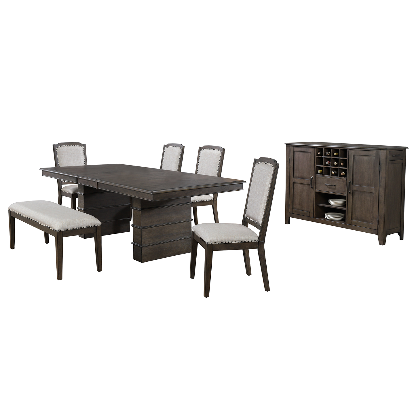 Sunset Trading Cali 7 Piece 96" Rectangular Extendable Dining Table Set DLU-CA113-4C-BNSR7PC