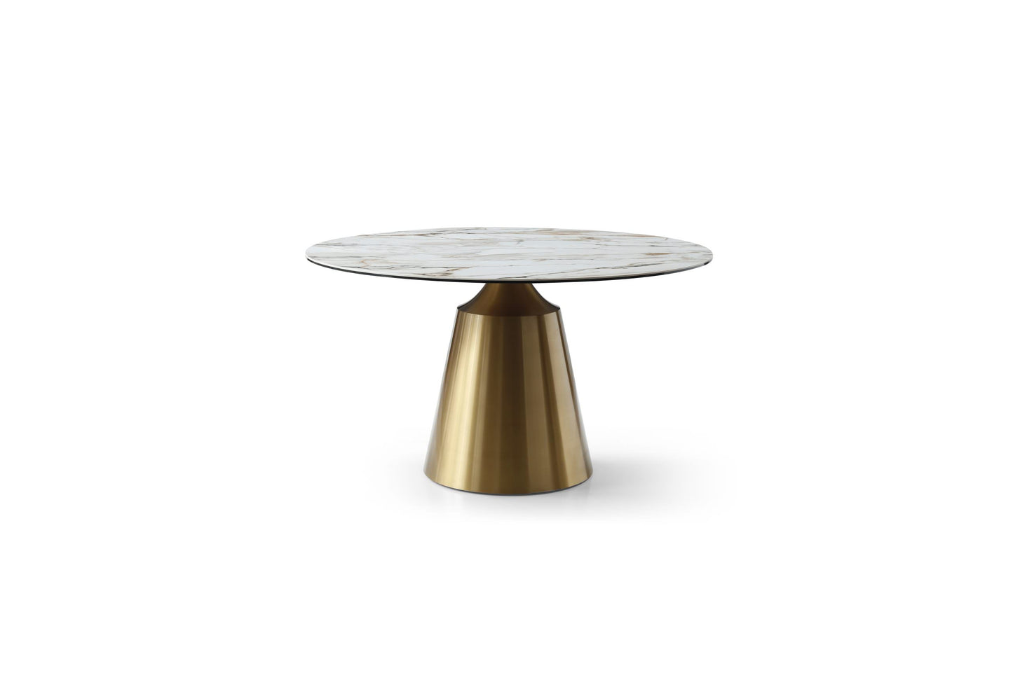 Whiteline Charlotte Round Dining Table, 8mm Glass+ 6mm Ceramic White Top, Gold Stainless Steel Base DT1831-WHT