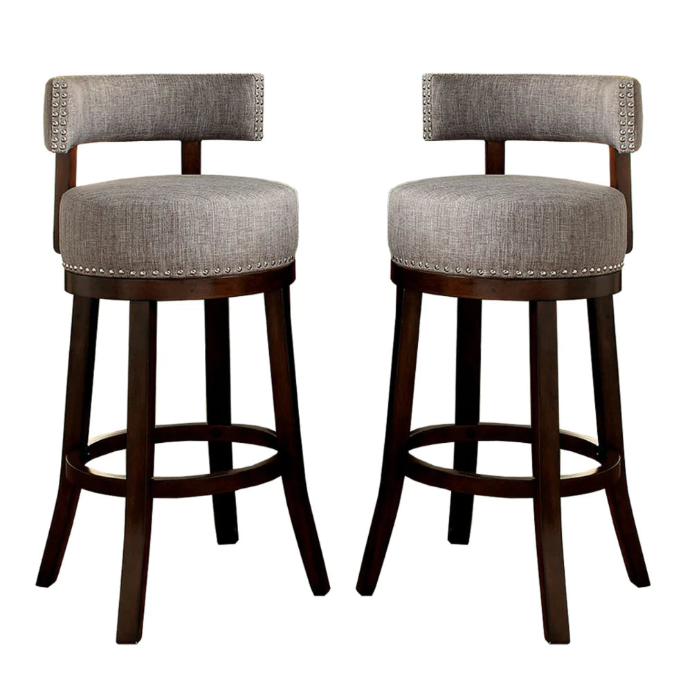 Benzara Lynsey 24"Barstool Withlinen Cushion, Light Gray Finish, Set Of 2 BM131357