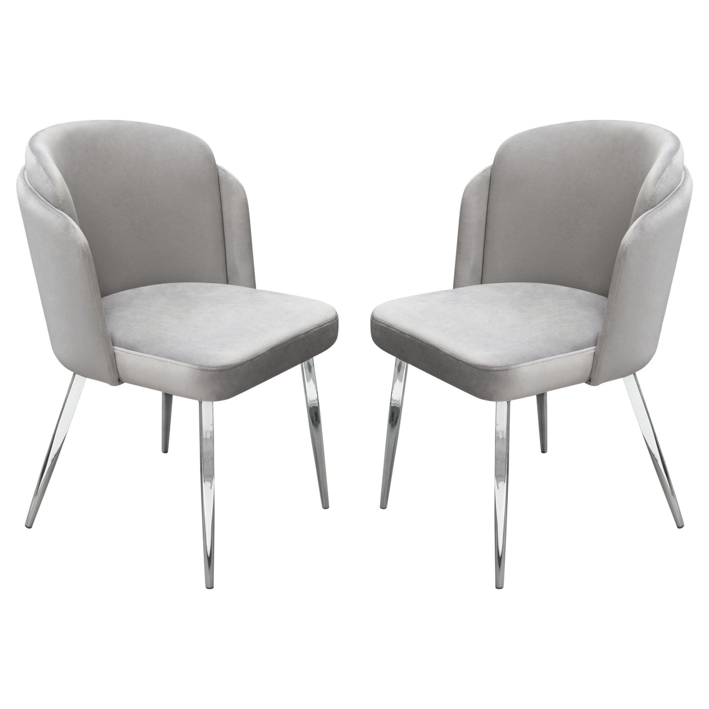 Grace Set of (2) Dining Chairs in Grey Velvet w/ Chrome Legs by Diamond Sofa GRACEDCGR2PK