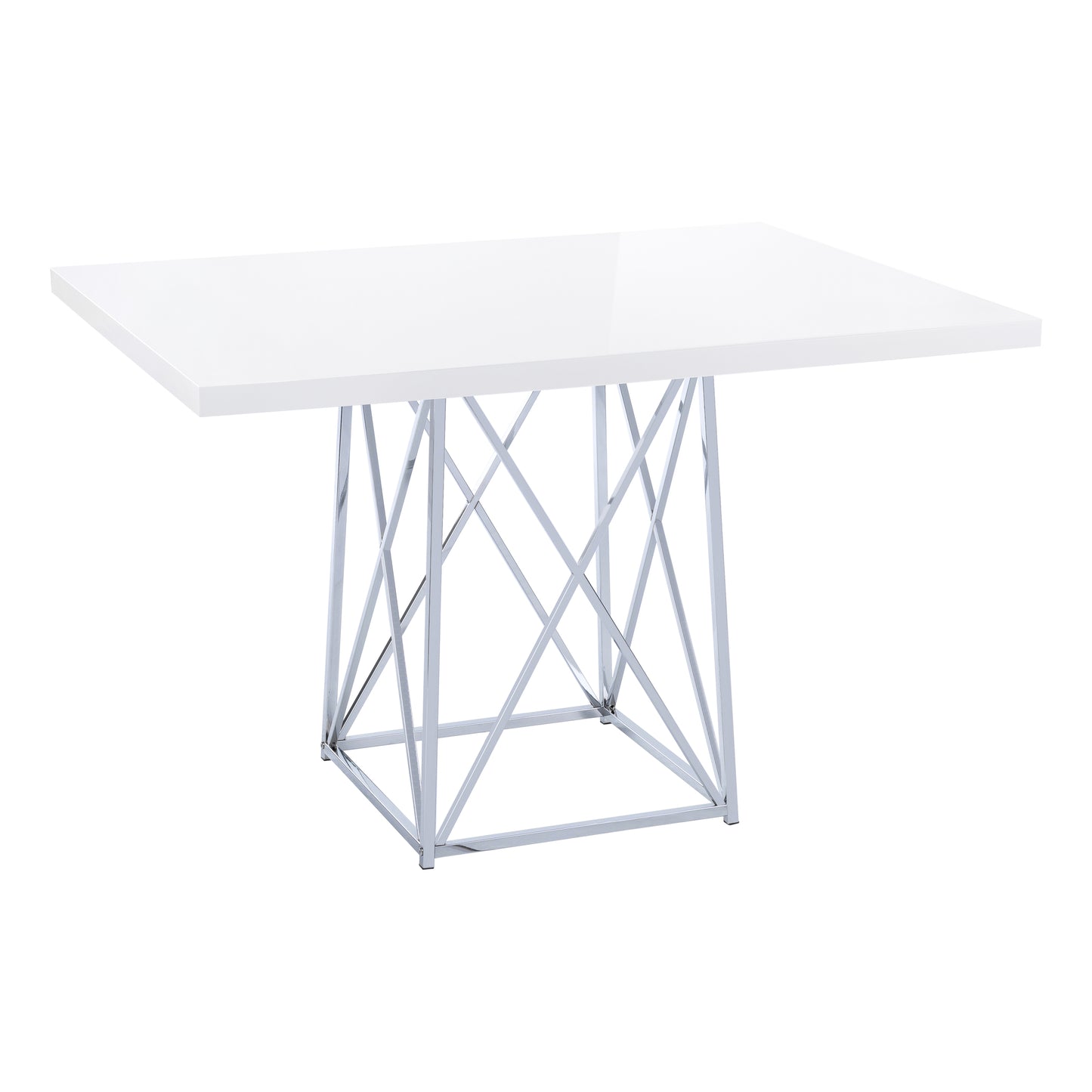 Monarch Specialty Dining Table, 48" Rectangular, Glossy White, Chrome, Contemporary, Modern I 1046