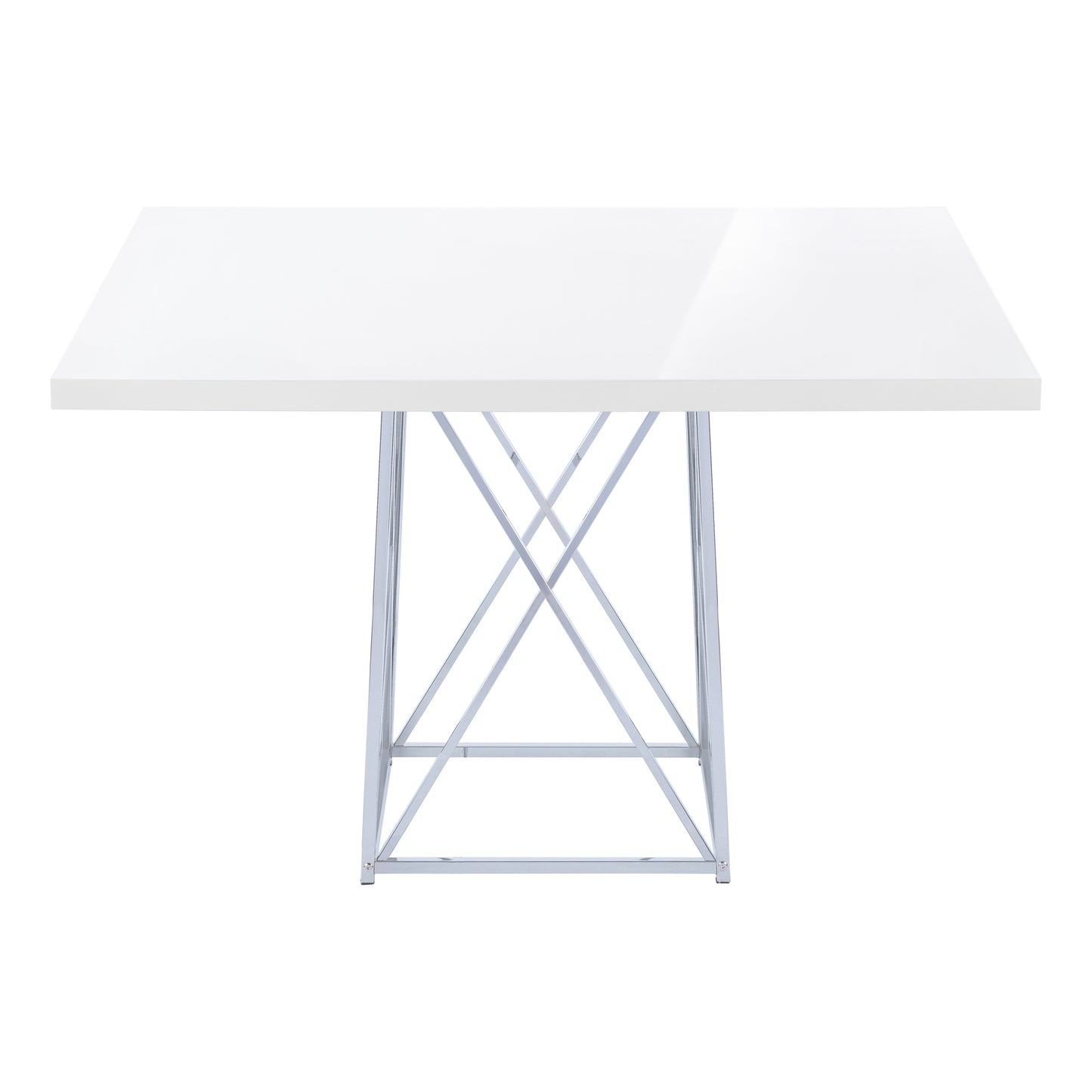 Monarch Specialty Dining Table, 48" Rectangular, Glossy White, Chrome, Contemporary, Modern I 1046